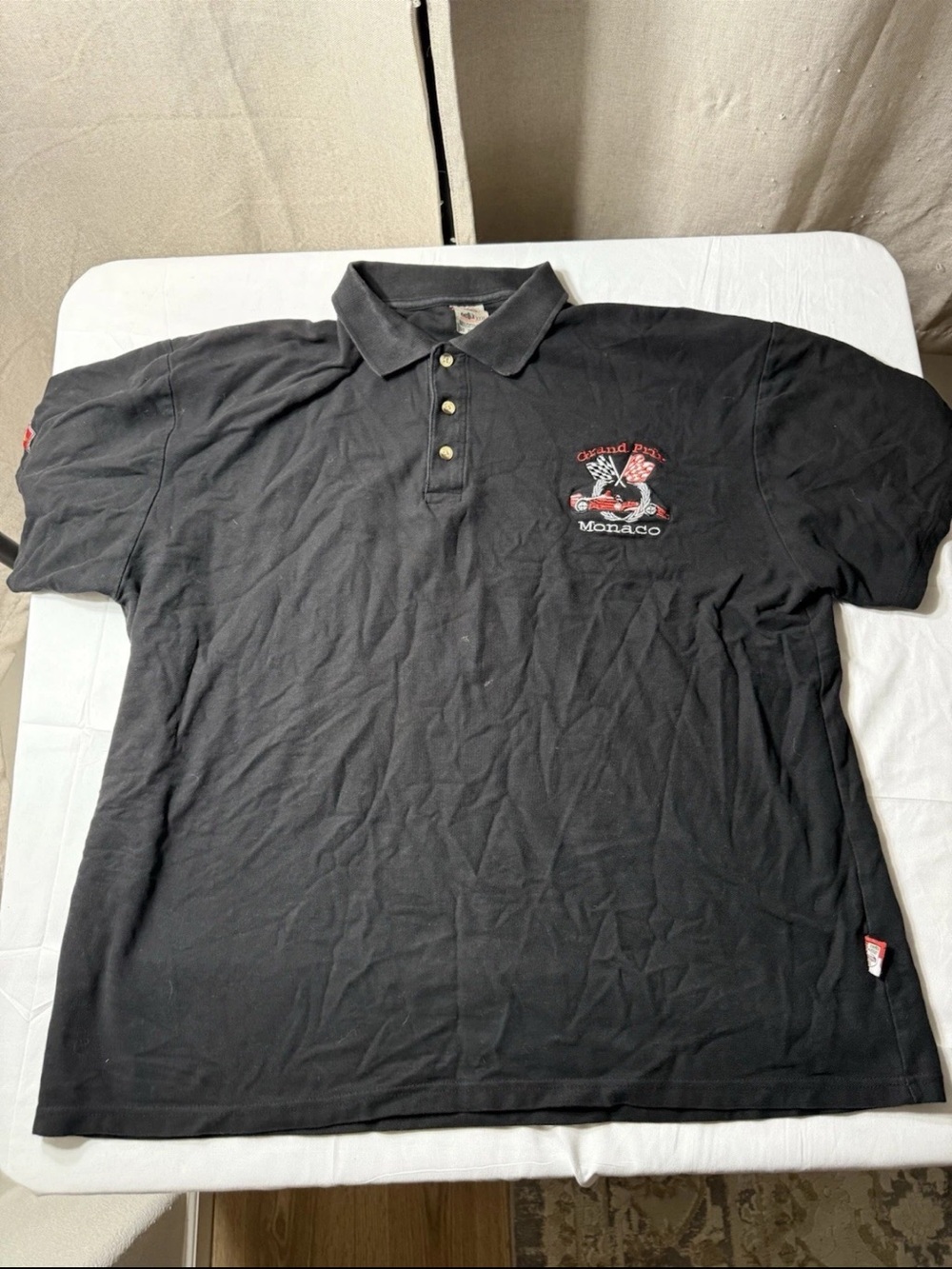 Black Polo Shirt with Monaco Crest Embroidery